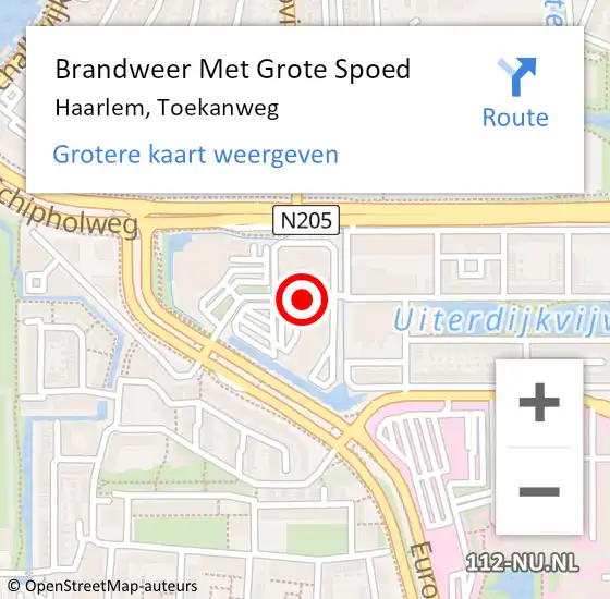 Locatie op kaart van de 112 melding: Brandweer Met Grote Spoed Naar Haarlem, Toekanweg op 16 februari 2020 21:03