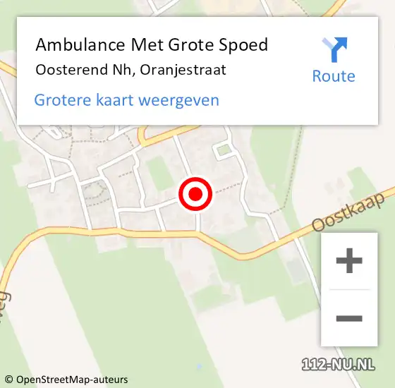 Locatie op kaart van de 112 melding: Ambulance Met Grote Spoed Naar Oosterend Nh, Oranjestraat op 16 februari 2020 21:05