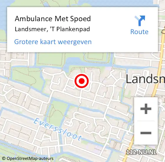 Locatie op kaart van de 112 melding: Ambulance Met Spoed Naar Landsmeer, 'T Plankenpad op 17 februari 2020 04:36