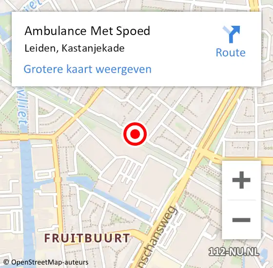 Locatie op kaart van de 112 melding: Ambulance Met Spoed Naar Leiden, Kastanjekade op 17 februari 2020 05:10