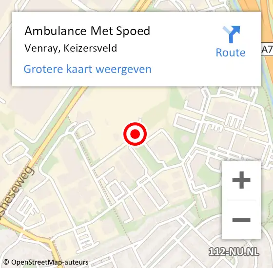 Locatie op kaart van de 112 melding: Ambulance Met Spoed Naar Venray, Keizersveld op 17 februari 2020 07:20