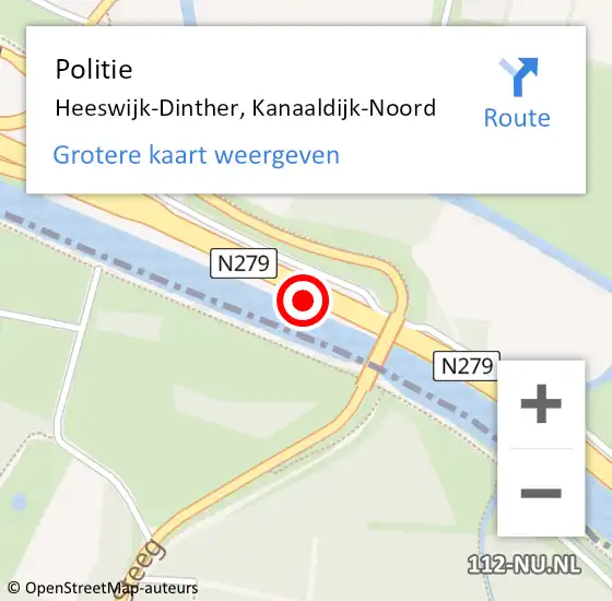 Locatie op kaart van de 112 melding: Politie Heeswijk-Dinther, Kanaaldijk-Noord op 17 februari 2020 07:36