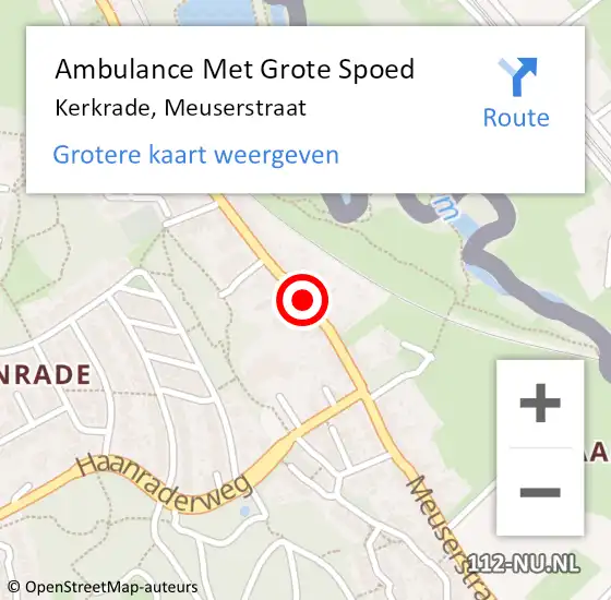 Locatie op kaart van de 112 melding: Ambulance Met Grote Spoed Naar Kerkrade, Meuserstraat op 17 februari 2020 09:11