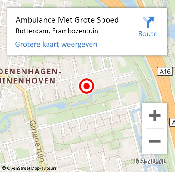 Locatie op kaart van de 112 melding: Ambulance Met Grote Spoed Naar Rotterdam, Frambozentuin op 17 februari 2020 10:11