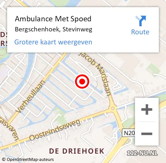 Locatie op kaart van de 112 melding: Ambulance Met Spoed Naar Bergschenhoek, Stevinweg op 17 februari 2020 10:17