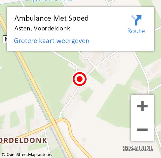 Locatie op kaart van de 112 melding: Ambulance Met Spoed Naar Asten, Voordeldonk op 17 februari 2020 10:55