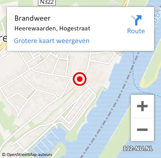 Locatie op kaart van de 112 melding: Brandweer Heerewaarden, Hogestraat op 17 februari 2020 11:01