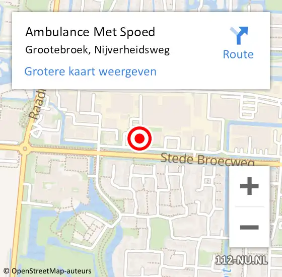 Locatie op kaart van de 112 melding: Ambulance Met Spoed Naar Grootebroek, Nijverheidsweg op 17 februari 2020 11:08