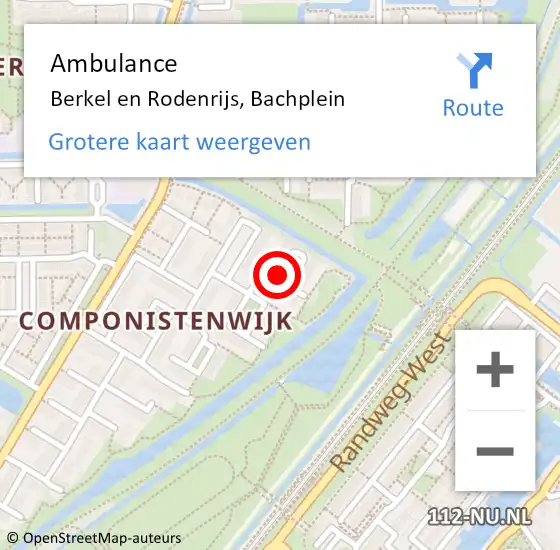 Locatie op kaart van de 112 melding: Ambulance Berkel en Rodenrijs, Bachplein op 17 februari 2020 12:07