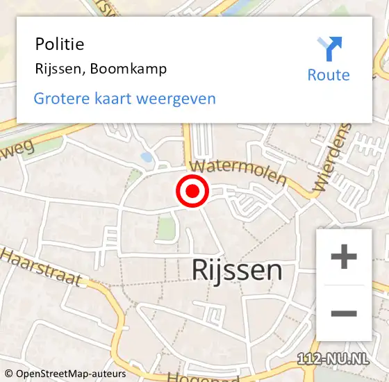 Locatie op kaart van de 112 melding: Politie Rijssen, Boomkamp op 17 februari 2020 12:12