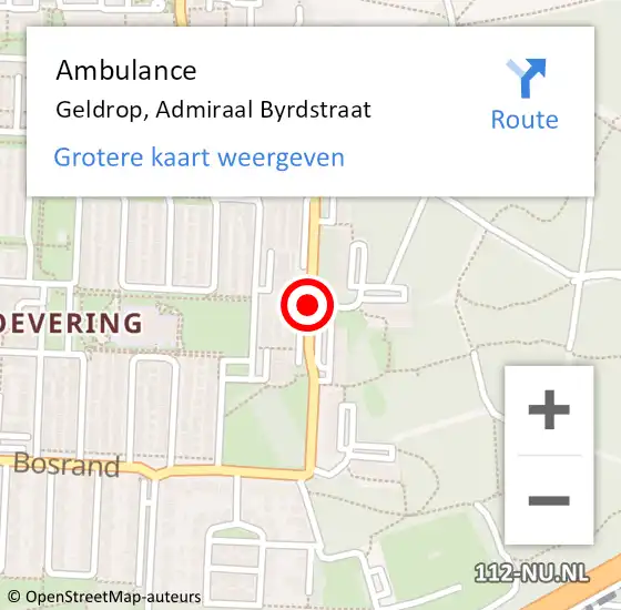 Locatie op kaart van de 112 melding: Ambulance Geldrop, Admiraal Byrdstraat op 17 februari 2020 12:21