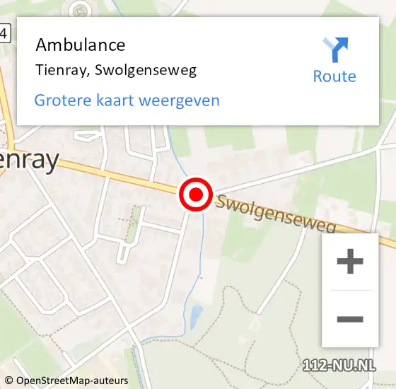 Locatie op kaart van de 112 melding: Ambulance Tienray, Swolgenseweg op 17 februari 2020 12:22