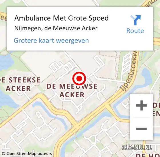 Locatie op kaart van de 112 melding: Ambulance Met Grote Spoed Naar Nijmegen, de Meeuwse Acker op 17 februari 2020 12:34