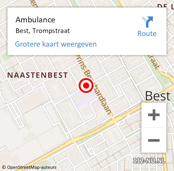 Locatie op kaart van de 112 melding: Ambulance Best, Trompstraat op 17 februari 2020 14:36