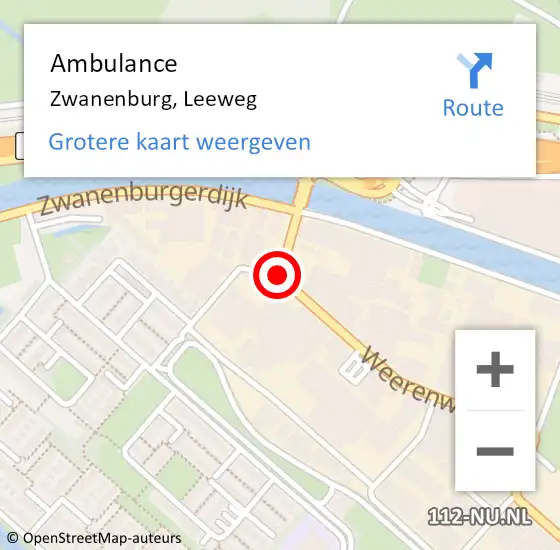 Locatie op kaart van de 112 melding: Ambulance Zwanenburg, Leeweg op 17 februari 2020 14:39