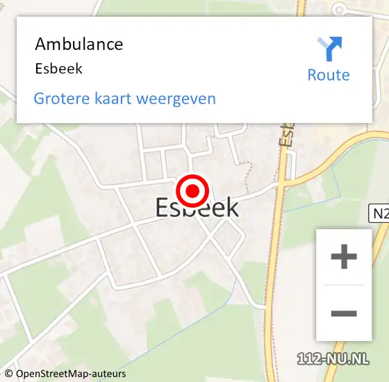 Locatie op kaart van de 112 melding: Ambulance Esbeek op 17 februari 2020 15:14