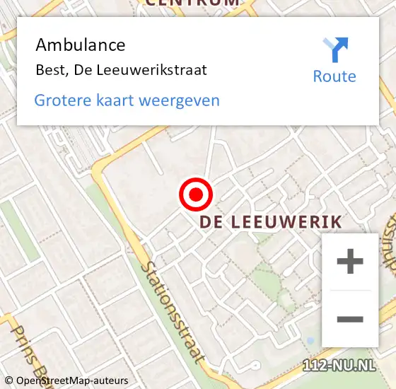 Locatie op kaart van de 112 melding: Ambulance Best, De Leeuwerikstraat op 17 februari 2020 15:44