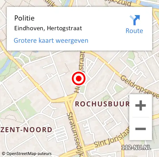 Locatie op kaart van de 112 melding: Politie Eindhoven, Hertogstraat op 17 februari 2020 16:08