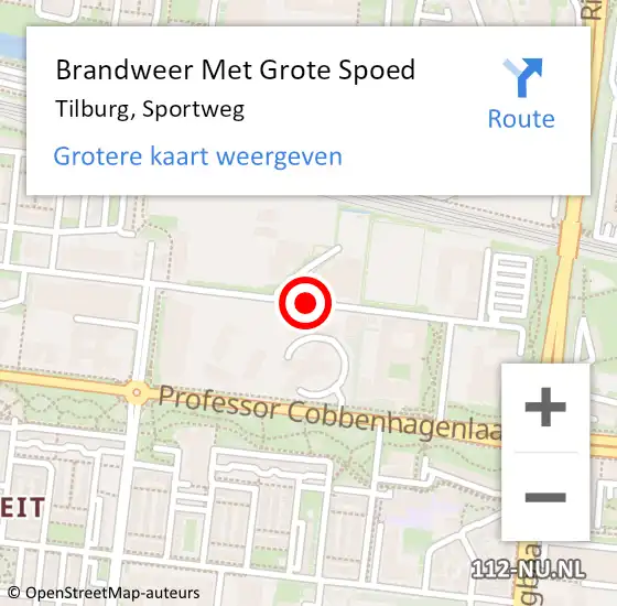 Locatie op kaart van de 112 melding: Brandweer Met Grote Spoed Naar Tilburg, Sportweg op 17 februari 2020 17:49