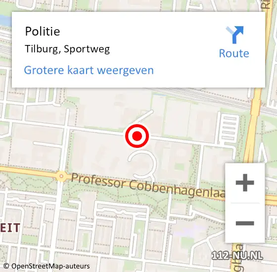 Locatie op kaart van de 112 melding: Politie Tilburg, Sportweg op 17 februari 2020 17:49