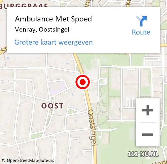 Locatie op kaart van de 112 melding: Ambulance Met Spoed Naar Venray, Oostsingel op 17 februari 2020 17:58