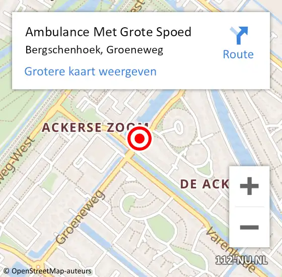 Locatie op kaart van de 112 melding: Ambulance Met Grote Spoed Naar Bergschenhoek, Groeneweg op 17 februari 2020 18:27