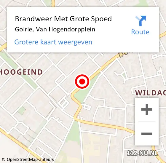 Locatie op kaart van de 112 melding: Brandweer Met Grote Spoed Naar Goirle, Van Hogendorpplein op 17 februari 2020 18:29