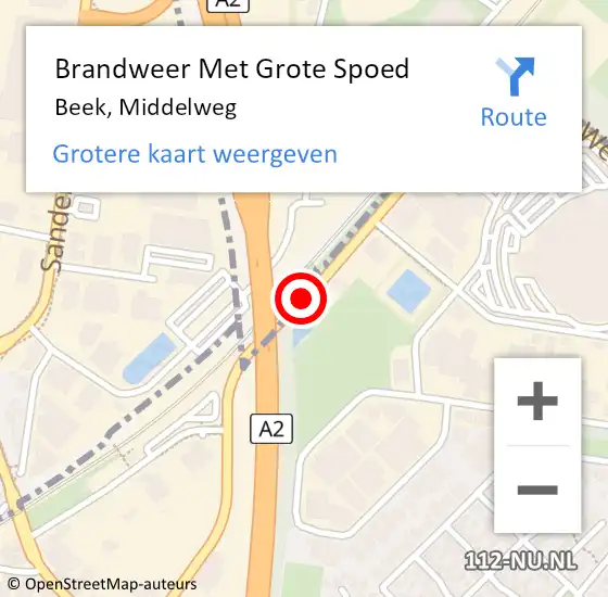 Locatie op kaart van de 112 melding: Brandweer Met Grote Spoed Naar Beek, Middelweg op 17 februari 2020 18:47