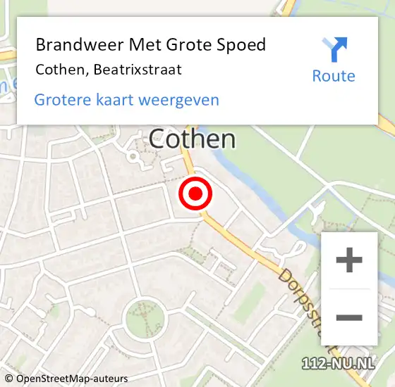Locatie op kaart van de 112 melding: Brandweer Met Grote Spoed Naar Cothen, Beatrixstraat op 17 februari 2020 19:16