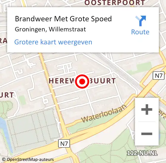 Locatie op kaart van de 112 melding: Brandweer Met Grote Spoed Naar Groningen, Willemstraat op 28 april 2014 18:45