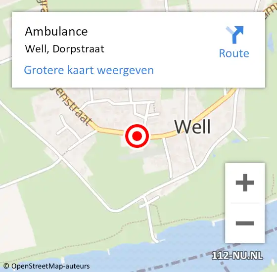 Locatie op kaart van de 112 melding: Ambulance Well, Dorpstraat op 17 februari 2020 19:52