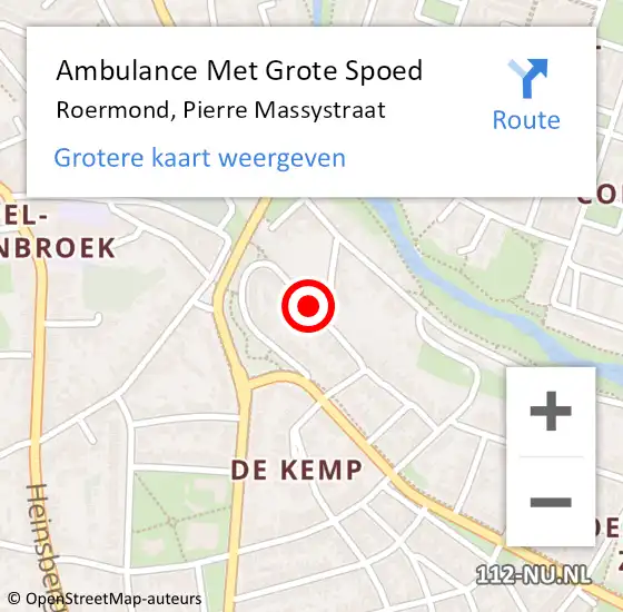 Locatie op kaart van de 112 melding: Ambulance Met Grote Spoed Naar Roermond, Pierre Massystraat op 17 februari 2020 21:47