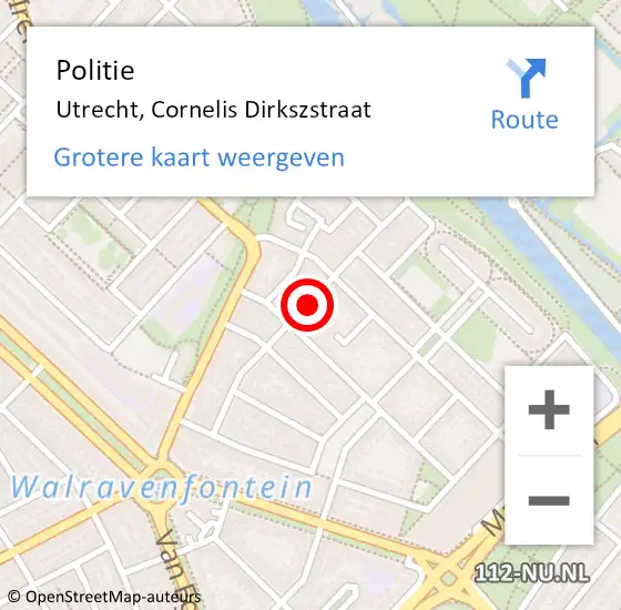 Locatie op kaart van de 112 melding: Politie Utrecht, Cornelis Dirkszstraat op 17 februari 2020 22:07