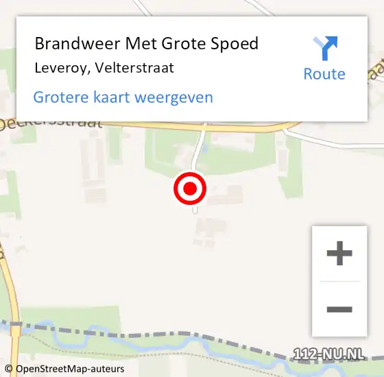 Locatie op kaart van de 112 melding: Brandweer Met Grote Spoed Naar Leveroy, Velterstraat op 17 februari 2020 23:29