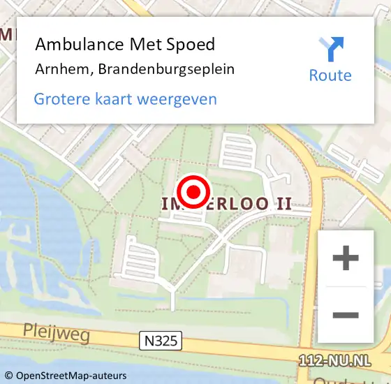 Locatie op kaart van de 112 melding: Ambulance Met Spoed Naar Arnhem, Brandenburgseplein op 18 februari 2020 02:48
