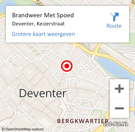 Locatie op kaart van de 112 melding: Brandweer Met Spoed Naar Deventer, Keizerstraat op 18 februari 2020 06:56