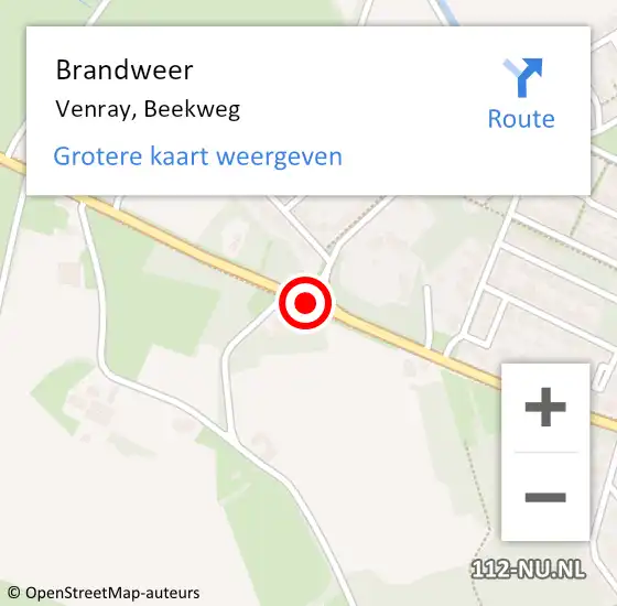 Locatie op kaart van de 112 melding: Brandweer Venray, Beekweg op 18 februari 2020 06:58