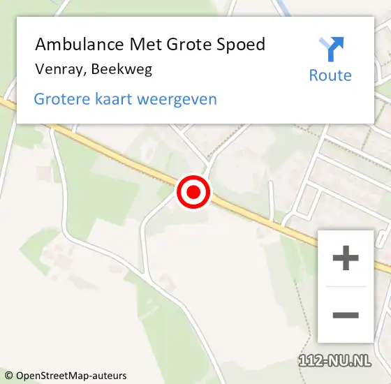 Locatie op kaart van de 112 melding: Ambulance Met Grote Spoed Naar Venray, Beekweg op 18 februari 2020 06:59
