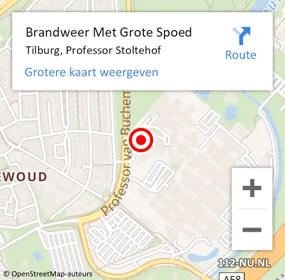 Locatie op kaart van de 112 melding: Brandweer Met Grote Spoed Naar Tilburg, Professor Stoltehof op 18 februari 2020 10:23