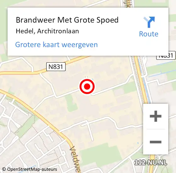 Locatie op kaart van de 112 melding: Brandweer Met Grote Spoed Naar Hedel, Architronlaan op 18 februari 2020 10:37