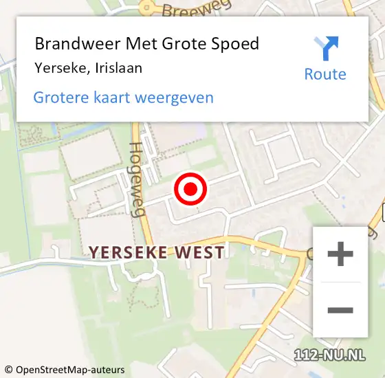 Locatie op kaart van de 112 melding: Brandweer Met Grote Spoed Naar Yerseke, Irislaan op 18 februari 2020 11:00