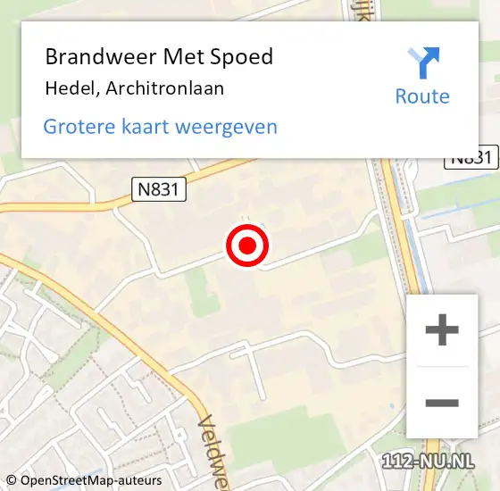 Locatie op kaart van de 112 melding: Brandweer Met Spoed Naar Hedel, Architronlaan op 18 februari 2020 11:06