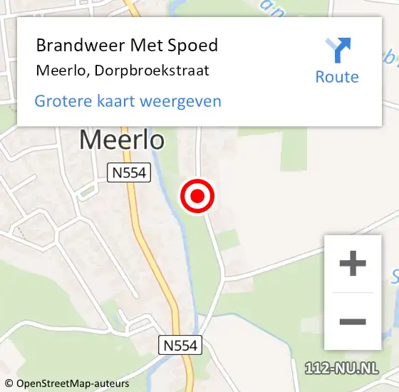 Locatie op kaart van de 112 melding: Brandweer Met Spoed Naar Meerlo, Dorpbroekstraat op 18 februari 2020 11:49