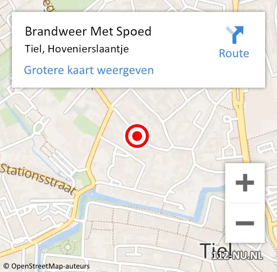 Locatie op kaart van de 112 melding: Brandweer Met Spoed Naar Tiel, Hovenierslaantje op 18 februari 2020 12:09