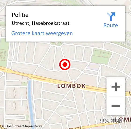 Locatie op kaart van de 112 melding: Politie Utrecht, Hasebroekstraat op 18 februari 2020 12:37