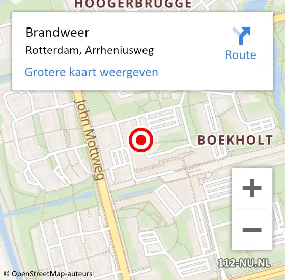 Locatie op kaart van de 112 melding: Brandweer Rotterdam, Arrheniusweg op 18 februari 2020 13:23