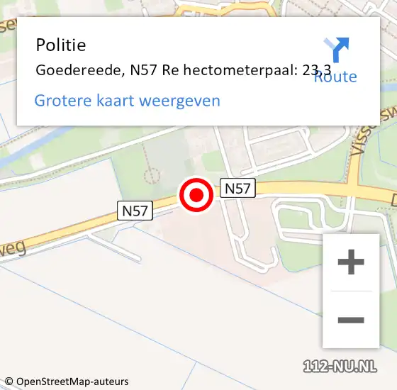 Locatie op kaart van de 112 melding: Politie Goedereede, N57 Re hectometerpaal: 23,3 op 18 februari 2020 13:43