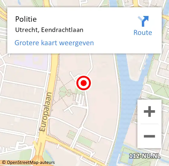 Locatie op kaart van de 112 melding: Politie Utrecht, Eendrachtlaan op 18 februari 2020 14:06
