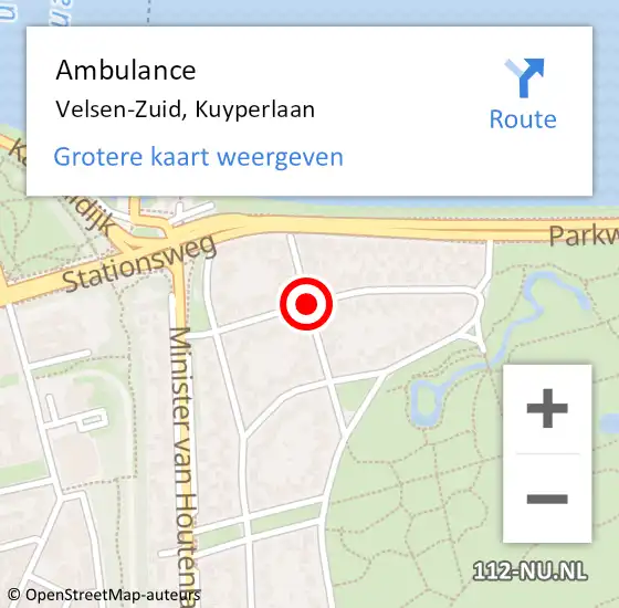 Locatie op kaart van de 112 melding: Ambulance Velsen-Zuid, Kuyperlaan op 18 februari 2020 14:19