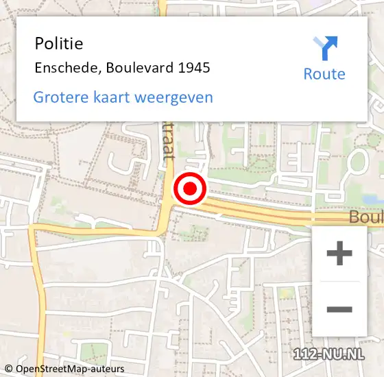 Locatie op kaart van de 112 melding: Politie Enschede, Boulevard 1945 op 18 februari 2020 14:49